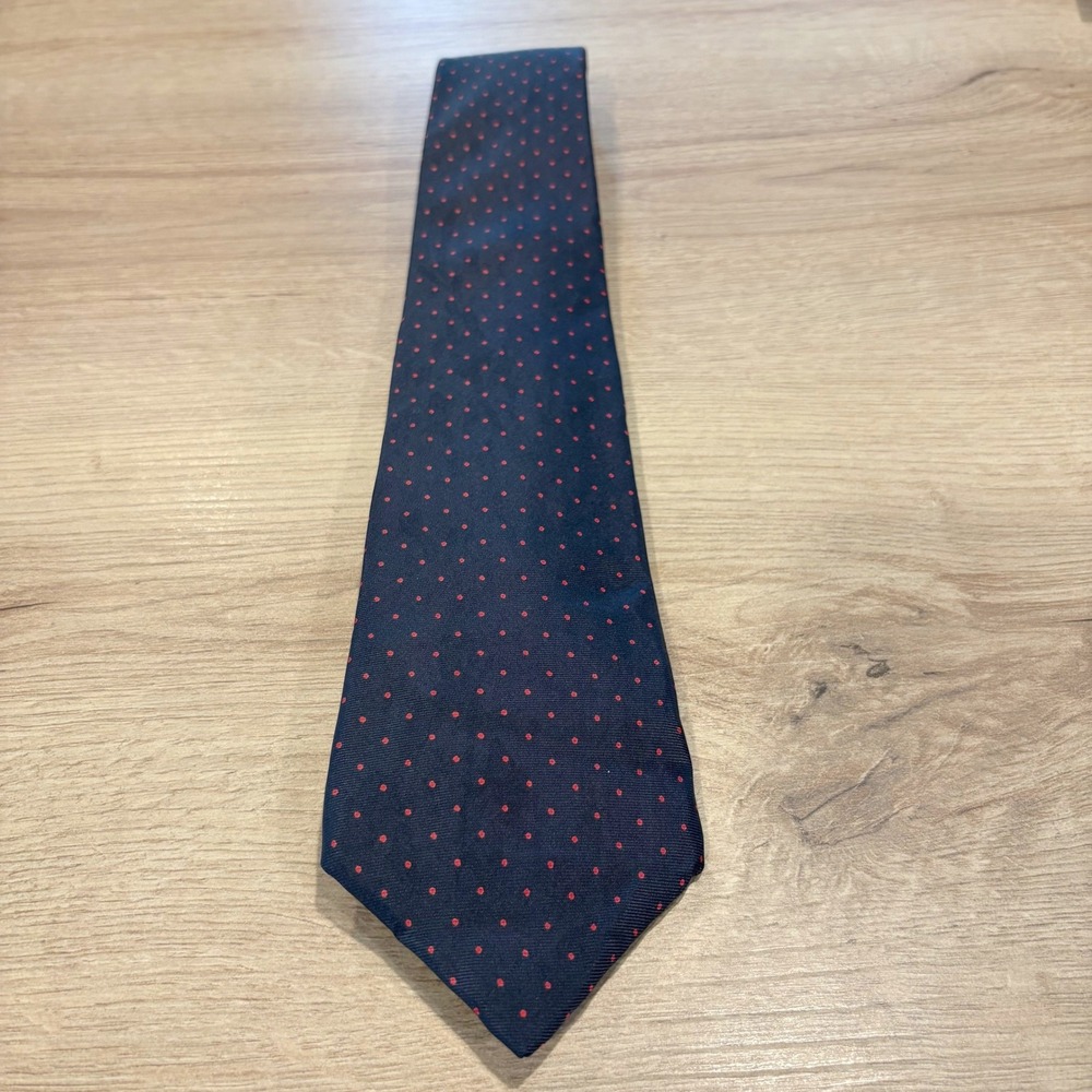 Brooks Brothers Brooksgate Mens Silk Tie Navy Blue Red Pin Dot Pattern Classic